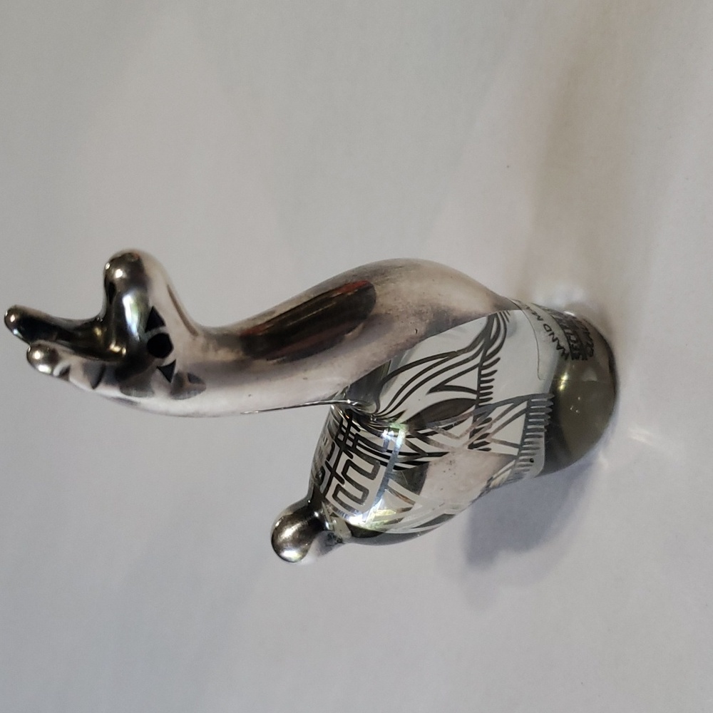 Vintage Art Glass Llama Handmade/Painted Peru Sterling Silver 990 Overlay.